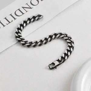 Men's hip-hop cuban chain bracelet in vintage matte silver finish with secure clasp