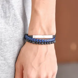 Herren Armband-Set aus Leder mit Lavastein-Perlen und Edelstahl Magnetverschluss