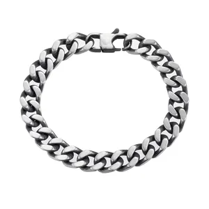 Classic silver grey Cuban curb chain bracelet for men in durable stainless steel
