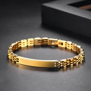 Bracelet 6mm femme en acier inoxydable doré à cinq maillons avec barre personnalisable