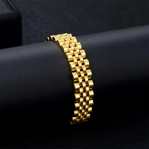Dettagli del bracciale da 15mm in acciaio inossidabile dorato con maglie tipo orologio