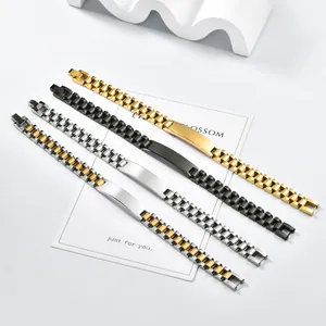 Customizable stainless steel bracelet set with rectangular ID plate in four metallic colors