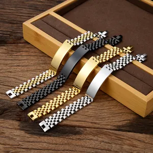 Détails de bracelets en acier inoxydable style montre en finitions or, argent et noir