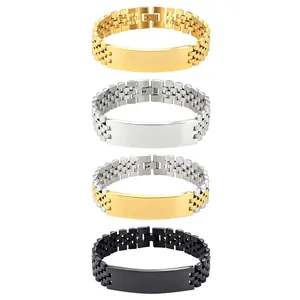 Mode Bracelet ID Style Bracelet de Montre en Acier Inoxydable 304 pour Homme Femme Plaque Courbée Gravable Bijoux Cadeau