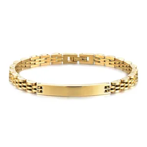 Bracelet de montre minimaliste en acier inoxydable doré de 6mm avec plaque d'identité