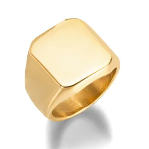 Anillo de sello rectangular de oro pulido para hombres de acero inoxidable