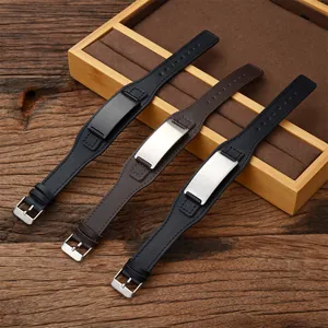 Verstellbare Herren-Lederarmbänder mit Edelstahlplatten in Schwarz und Braun