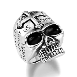 Bague Tête de Mort en Acier Inoxydable 316L pour Hommes Gothic Punk Croix Masque à Gaz Biker Bague Vintage Rock Hip Hop Bijoux