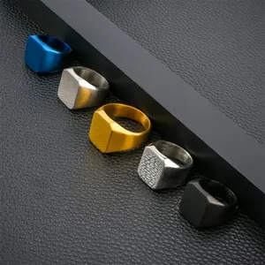 Polished and matte titanium steel signet rings for men in gold silver and black colors