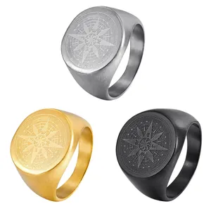 Vintage Edelstahl Kompass Siegelring Für Herren Nautischer Wikinger Vegvisir Ring Retro Punk Schmuck Fingerband Zubehör