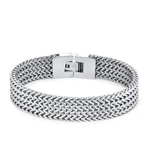 Bracciale a Doppia Fila Intrecciato in Acciaio Inossidabile da Uomo Punk Hip Hop Catena Franco Gioielli Moda Regalo per Maschio Oro Nero
