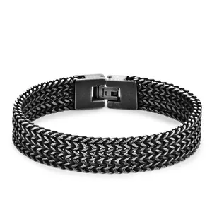 Bracciale da uomo a doppia fila in acciaio inossidabile con maglia a osso di drago