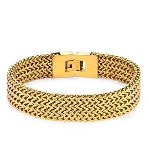 Bracciale da uomo in acciaio inossidabile dorato con doppia catena Franco e chiusura