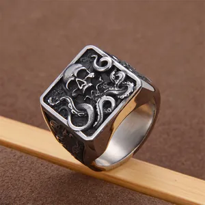 Anillo calavera pulpo vintage de acero inoxidable plateado retro con detalles punk