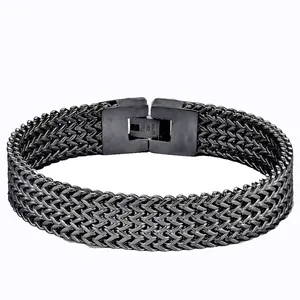 Bracciale da uomo a doppia fila in acciaio inossidabile canna di fucile con chiusura sicura