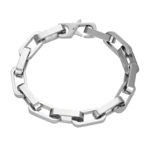 Roestvrijstalen herenarmband met geometrische rechthoekige schakels en mechanische sluiting