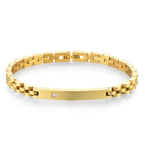 Bracelet 6mm doré en acier inoxydable style montre avec une pierre de zircone fine