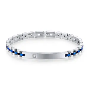 Bracelet à Maillons Style Bracelet de Montre en Acier Inoxydable avec Zircon pour Femmes Hommes Plaque d'Identité Géométrique Minimaliste avec Zirconia Bijoux de Mode Cadeau