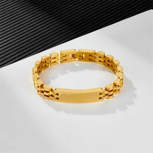 Polished gold 10mm stainless steel jubilee watch band bracelet with customizable ID plate