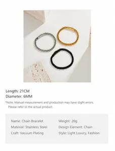 Macro shot showing 6mm gold, silver and black stainless steel chains with vacuum plating