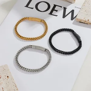 Minimalist Stainless Steel Wheat Chain Bracelet For Men Women Gold Silver Black Plated Cylindrical Clasp Woven Jewelry
