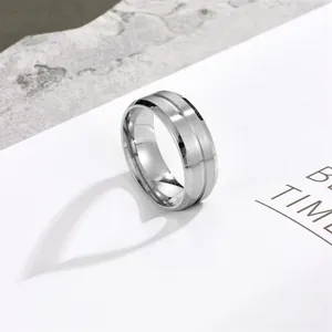 Minimalistischer 316L Edelstahl Ring Für Herren Gebürstete Matte Mitte Gerilltes Band Industriestil Modeschmuck Geschenk