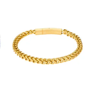 Elegant gold Spiga wheat chain bracelet in stainless steel for men and women