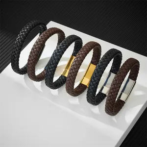 Braided Leather Bracelet With Magnetic Stainless Steel Clasp For Men Women Unisex Casual Vintage Fashion Jewelry Gift