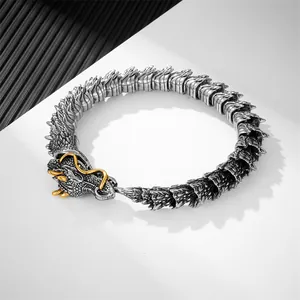 Bracciale drago vintage in acciaio inossidabile argento retrò con dettagli oro da uomo