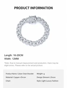 Vista detallada de la pulsera de eslabones cubanos de 12mm con brillantes circonitas