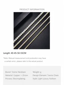 Détail de quatre colliers de tennis plaqués or avec pierres de zircone de différentes largeurs