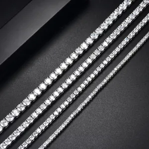 Colliers tennis hip hop en argent avec zircons ronds sertis griffes en tailles variées