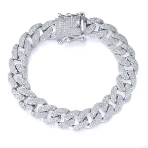 Pulsera cubana plateada con circonitas brillantes para estilo hip hop y moda urbana unisex