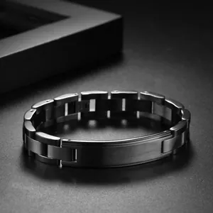 Minimalist matte black 316L stainless steel bracelet with rectangular bar for men