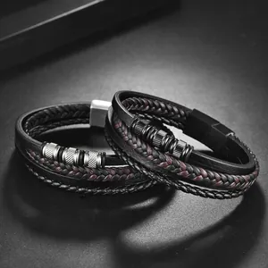 Men Fashion Multi Layer Braided Microfiber Leather Bracelet With Stainless Steel Magnetic Clasp Punk Style Jewelry Gift