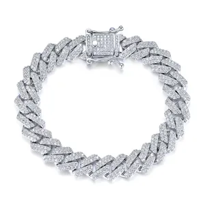 Pulsera de Cadena Cubana Iced Out de Cobre Chapado en Oro Blanco Micro Pavé Zirconia Hip Hop Street Joyería para Hombres Mujeres