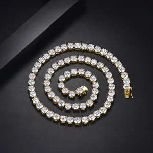 Collier Tennis Hip Hop Iced Out en Cuivre Plqué Or Argent Chaîne en Zircone Pour Hommes Femmes Bijoux de Luxe Cadeau