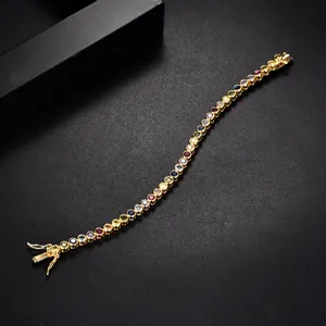 18K gold plated multi-color 3mm zircon tennis bracelet with secure jewelry clasp