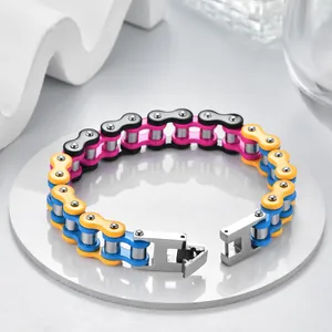 Colorful stainless steel bicycle chain bracelet with industrial steel folding clasp for men