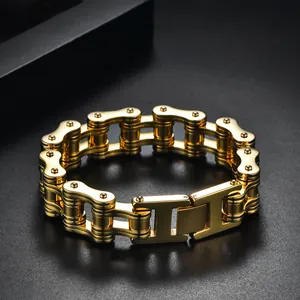Bracelet pour homme style chaîne de vélo en acier inoxydable doré au design industriel