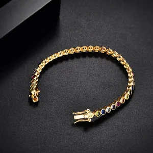 18K gold plated multi-color zircon tennis bracelet with secure double clasp closure