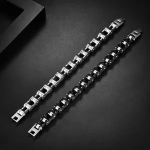 Men's titanium steel motorcycle chain bracelets in silver and black-silver finish