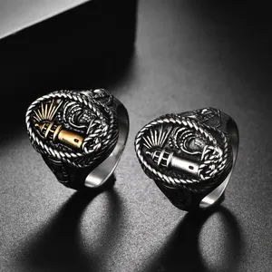 Herren Vintage Leuchtturm Nautischer Ring Edelstahl Geprägtes Wellenrelief Retro Punk Band Ring Mode Schmuck Geschenk