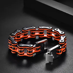 Bracelet chaîne de moto en acier inoxydable pour hommes en orange et noir industriel