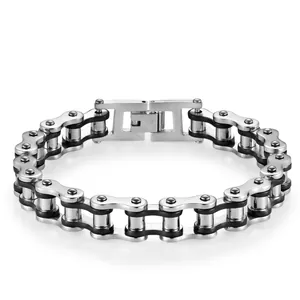 Bracciale maschile a catena di bicicletta in acciaio inox con inserti in gomma