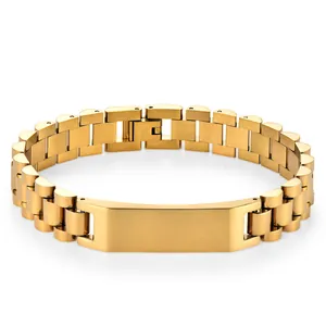 Bracelet montre en acier inoxydable or 18K avec plaque d'identification personnalisable