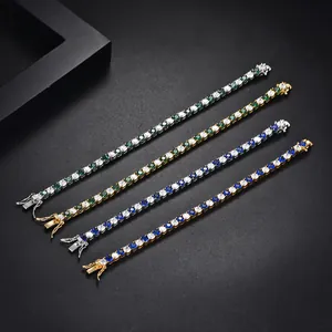 Elegant Copper Zirconia Tennis Bracelet Gold Silver Plated Round Cut Colorful Stone Wrist Chain For Women Party Jewelry