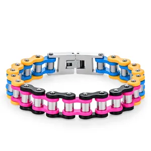 Bracciale a catena di bicicletta multicolore in acciaio inossidabile con fibbia metallo