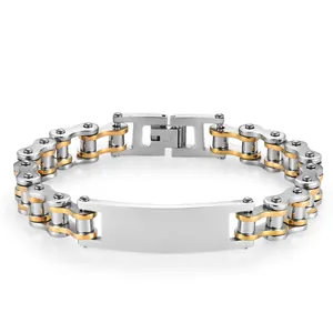 Stainless Steel Motorcycle Bicycle Chain Bracelet For Men Industrial Punk Hip Hop Jewelry With Polished Blank ID Plate
