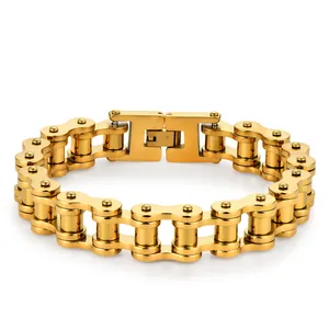 Bracciale da uomo in acciaio inossidabile dorato con design a catena di bicicletta